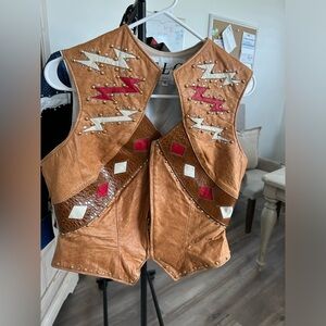 Brown leather hand studded and put together Western Vest size medium.